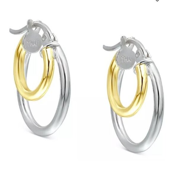 Double Hoop Earrings in Sterling Silver & 18k Gold-Plate - Picture 2 of 3
